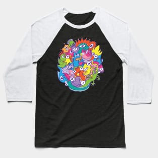 Funny monsters parade in doodle art style Baseball T-Shirt